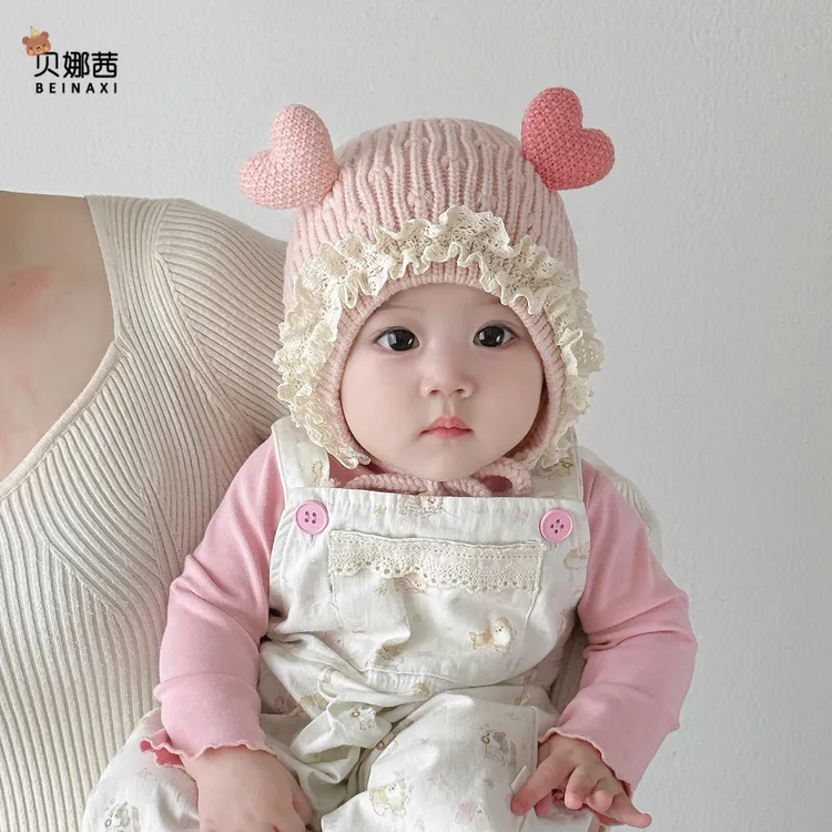 Beinaqian/贝娜茜婴儿帽子秋冬季宝宝女针织帽洋气毛线帽冬天保暖