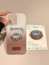 ins高级线白棕波点咖啡磁吸适用苹果16/15/14全包防摔手机壳