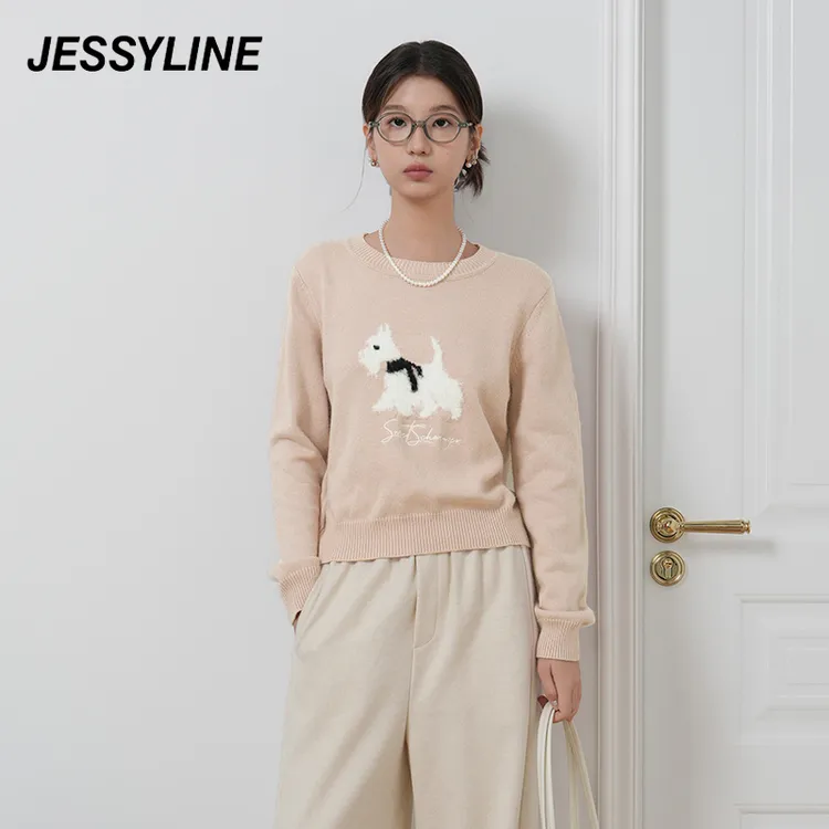 jessyline冬季新款女装 杰茜莱卡通套头针织衫毛衣 442104008