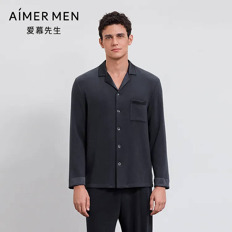 爱慕先生25AW亲肤暖丝家居翻领开衫长袖NS41M531