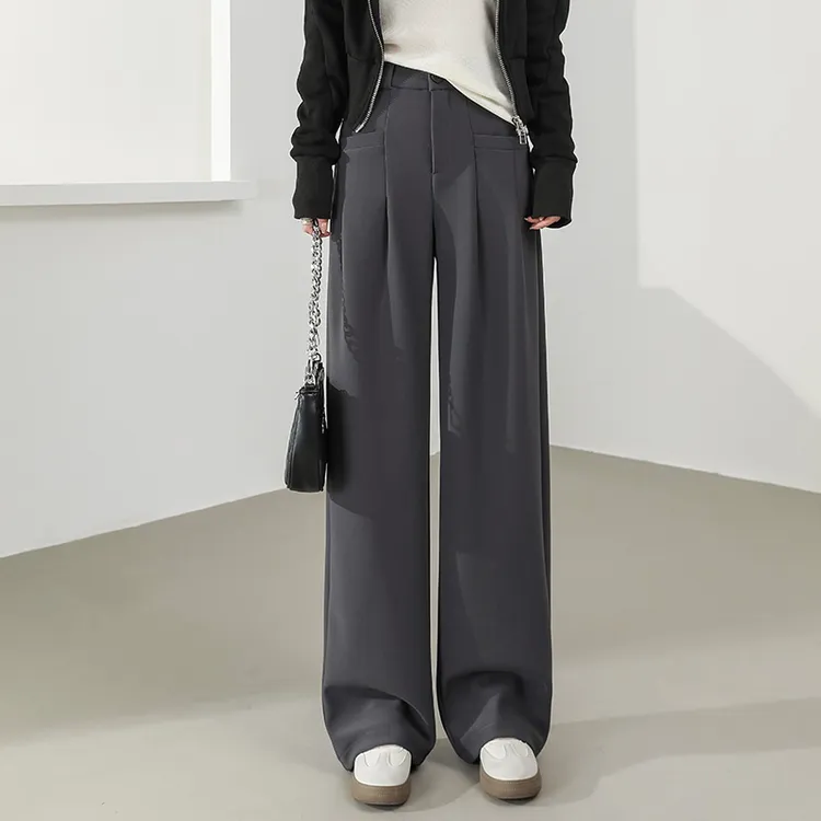 高级感灰色西装裤女春秋2024新款高腰垂感宽松休闲显瘦直筒拖地裤