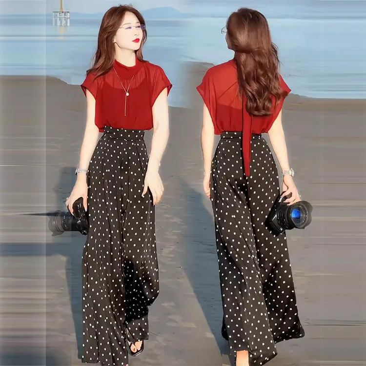 香朵儿法式小众设计感套装女士2025夏季新款气质雪纺上衣阔腿裤女