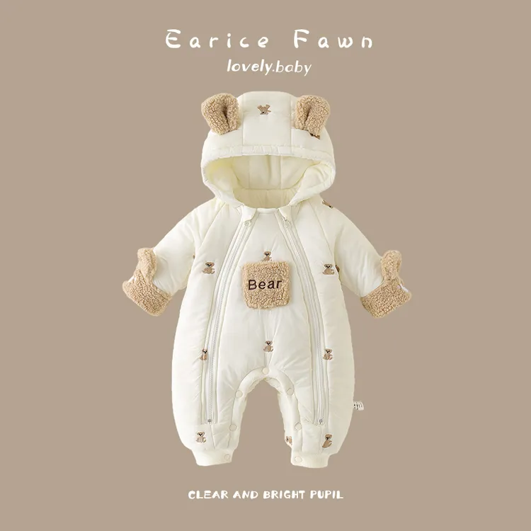 DZ婴儿衣服冬季男女宝宝加厚连体衣满月百天爬爬服外出夹棉棉衣服