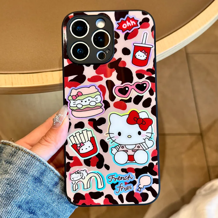 【苹果/华为/荣耀/OPPO/vivo/小米】豹纹小猫适用炫彩镭射女手机壳