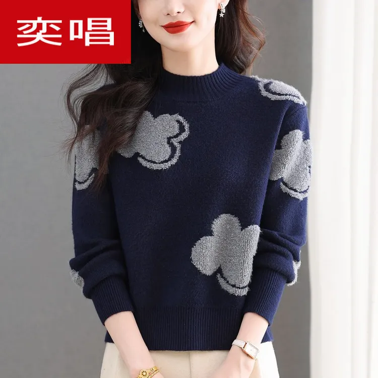 100%纯羊毛衫女半高领加厚毛衣冬季新款宽松洋气针