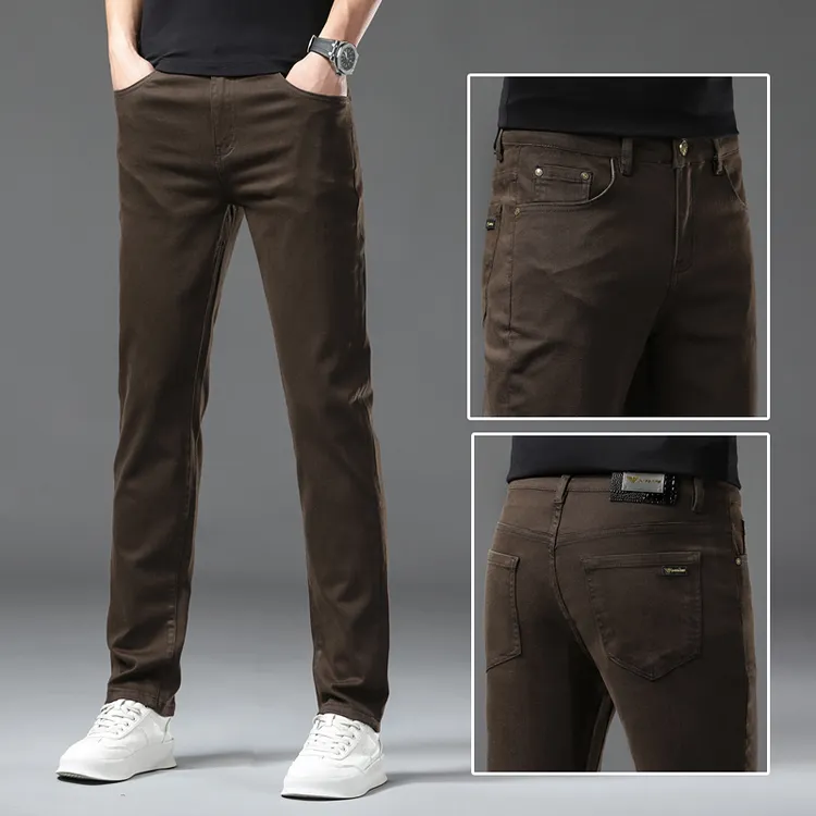 香港高端牛仔裤男士修身小脚2025秋季新款商务休闲弹力百搭长裤子