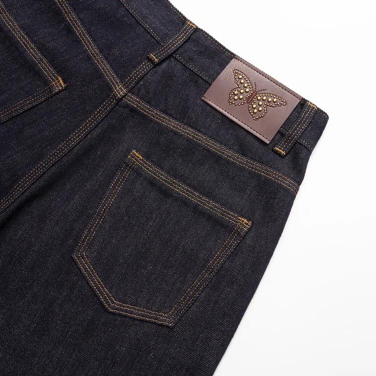 25早秋新款丹宁蓝三本针高腰窄版微喇A字型裤百搭显瘦牛仔裤女