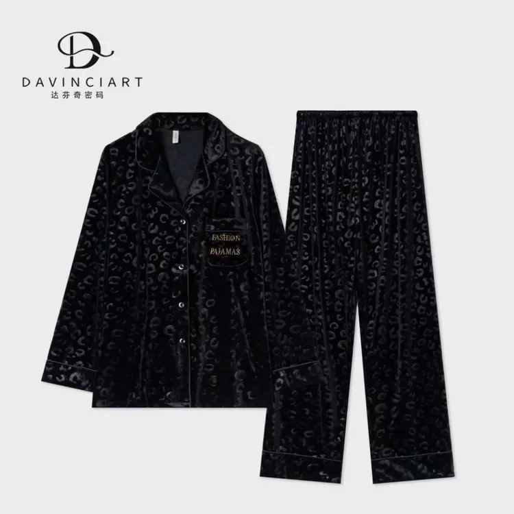 达芬奇密码2025秋冬情侣长袖金钻绒男女厚款睡衣居家服