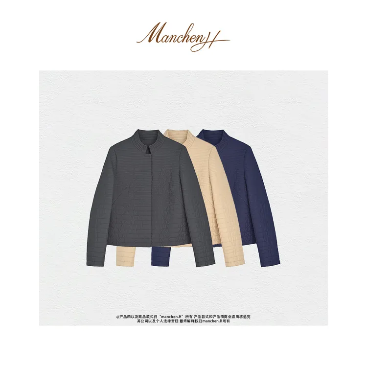 曼辰manchenh"轻暖褶衣"重磅车缝线轻型薄款驼绒服