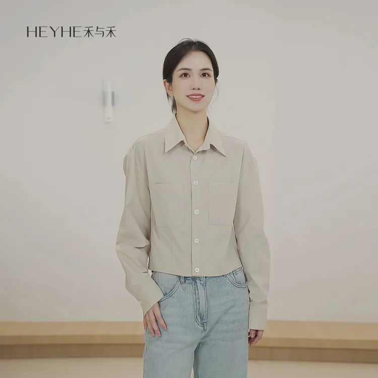 小禾【云舒】重工艺立裁时装短款口袋春夏防晒衬衣25HM121