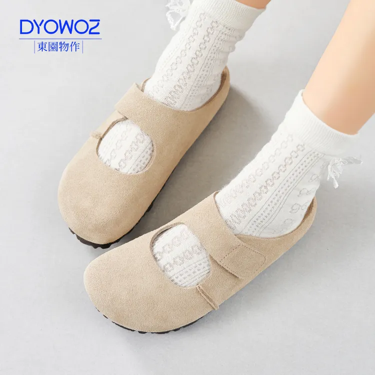 东园物作真皮玛丽珍百搭魔术贴复古包头拖鞋秋冬勃肯鞋拖鞋外穿