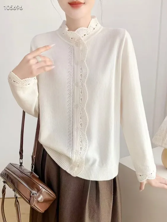 镂空钩花设计感灰色毛衣开衫女冬季新款可外穿内搭打底衫上衣1210