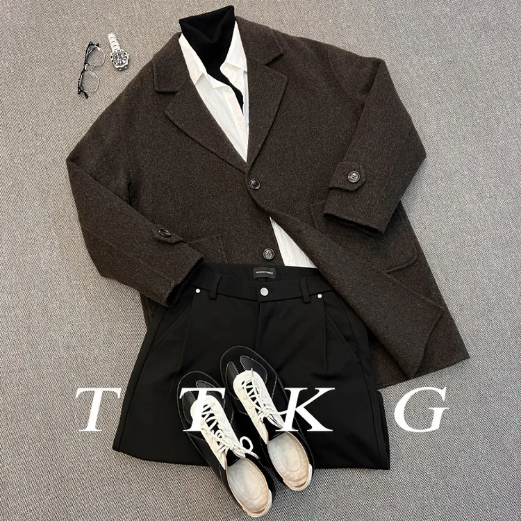 TTKG高定100%绵羊毛中长款双面毛呢外套男冬季时尚呢子大衣外套
