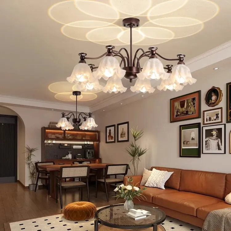 客厅吊灯中古风美式田园复古2025年新款创意花朵卧室餐厅大厅主灯