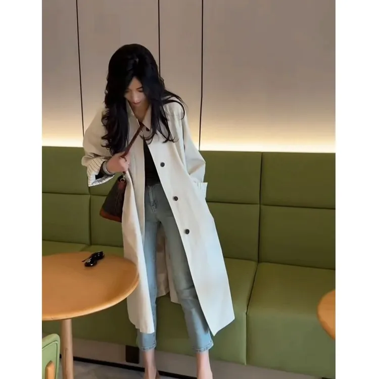 韩版时尚风衣外套女2026春新款松弛感通勤百搭双排扣长款大衣潮