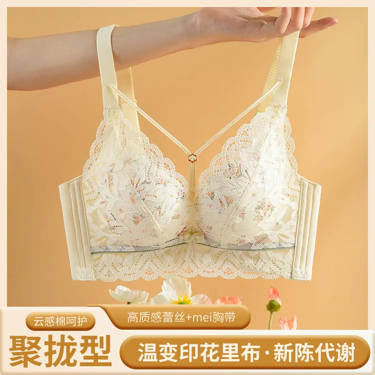收副乳法式蕾丝小胸聚拢舒适高颜值内衣甜美温柔厂家直肖