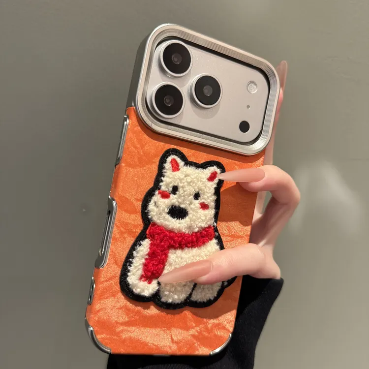 雪山纹刺绣卡通适用苹果16promax手机壳15红色14萌物13潮流12男女