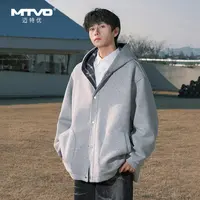 MTVO迈特优春季新款按扣格子连帽开衫卫衣百搭宽松潮流外套9566