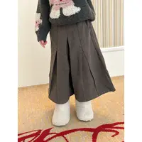 58125冬季新款韩版毛呢打褶阔腿裤女童时尚百搭设计感七分裙裤