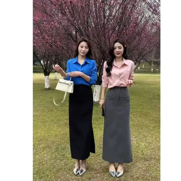 秋季新款法式衬衣气质显瘦时尚百搭轻熟衬衫设计美式复古黄色衬衫