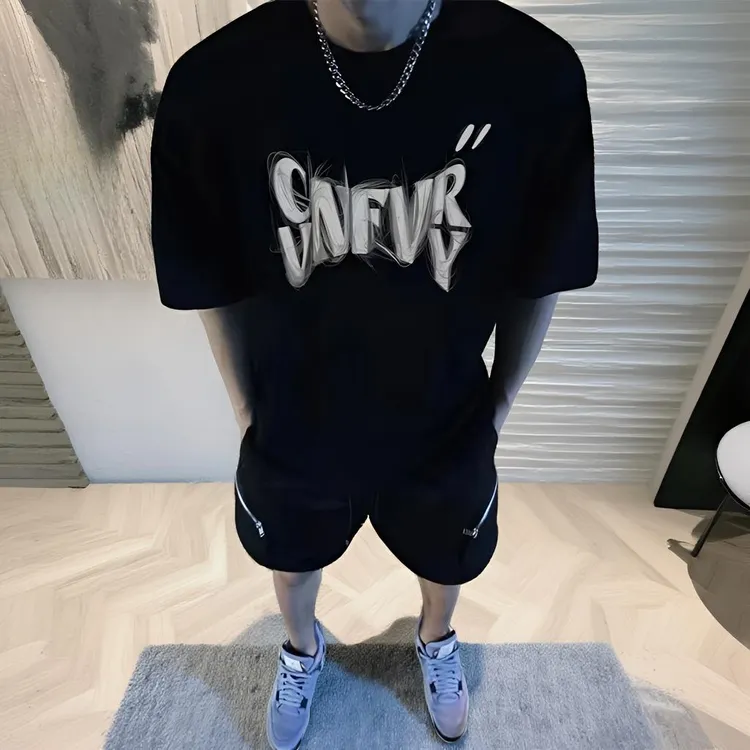 美式ins风小众设计感潮牌字母印花棉纯短袖T恤男街头情侣百搭上衣