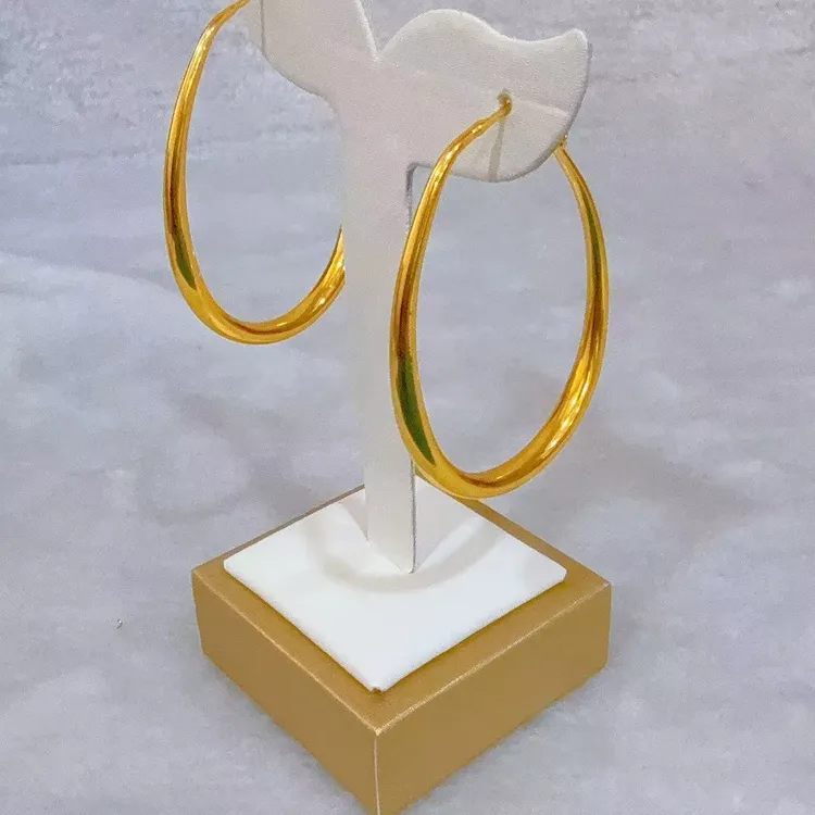 铜合金耳饰 精美椭圆耳圈空心   0811202   金色大耳圈