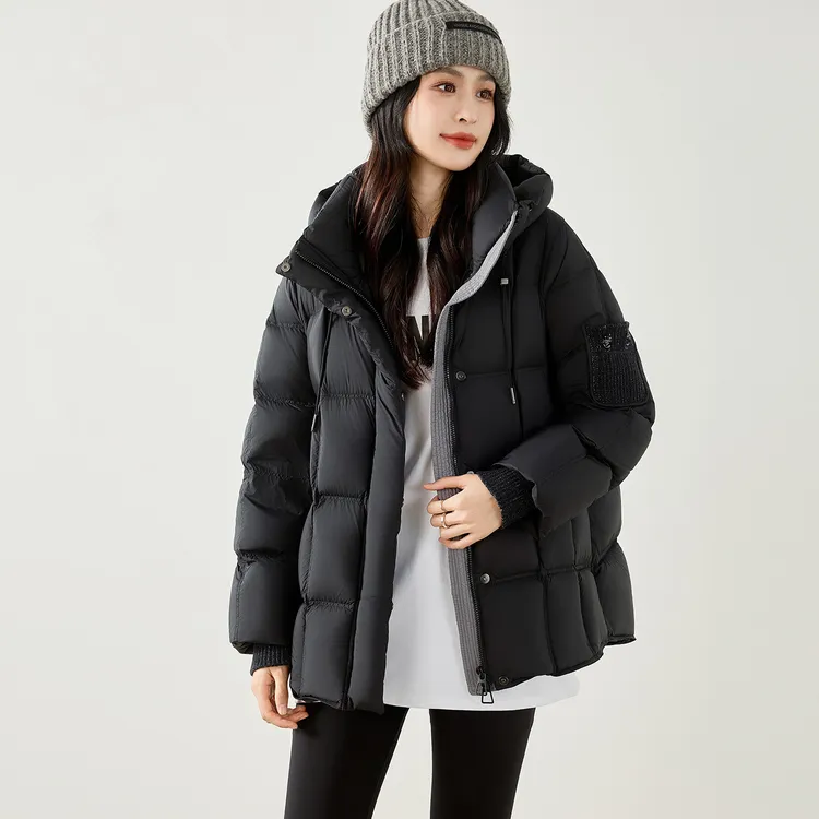 立领拼色连帽韩版休闲轻薄羽绒服女2025冬季新款宽松显瘦保暖外套