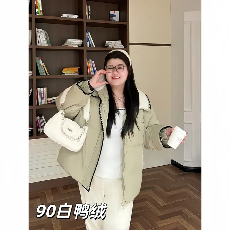 花契“洛希千金”大码女装冬季百搭200斤胖mm90白鸭绒羽绒服15574-X
