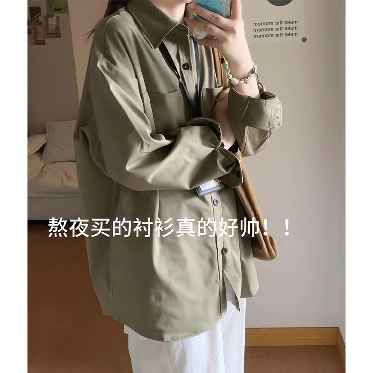 日系中性风工装衬衫秋季复古百搭宽松大码cleanfit长袖休闲上衣