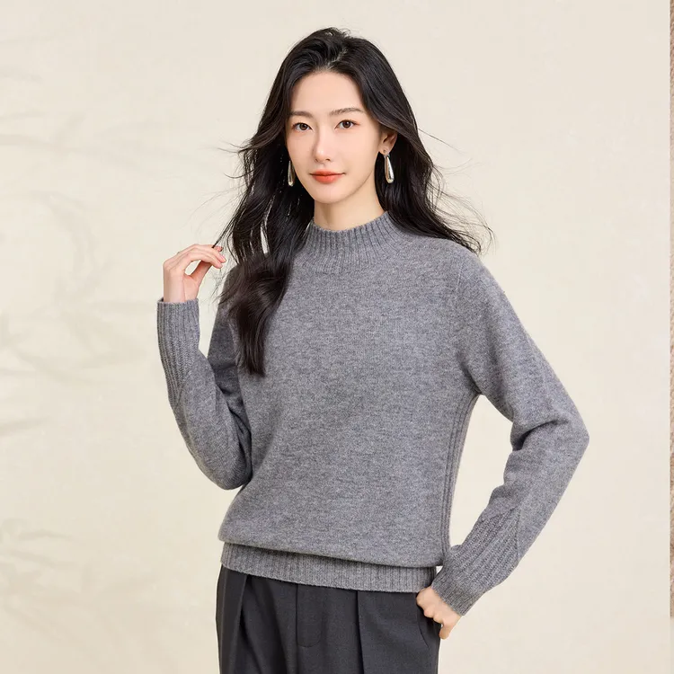 春竹秋冬羊绒羊毛一线成衣混纺半高领毛衣长袖打底衫