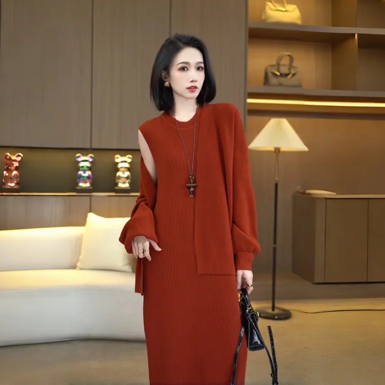 欧颍昇2025秋冬一整套女装小众高级感洋气显瘦针织两件套套装7359