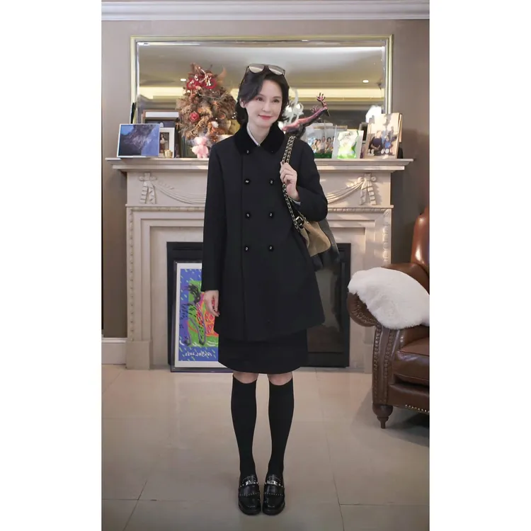 我是摩羯黑标米兰达大衣澳大利亚初剪羊毛丝绒翻领双排扣秋冬呢子