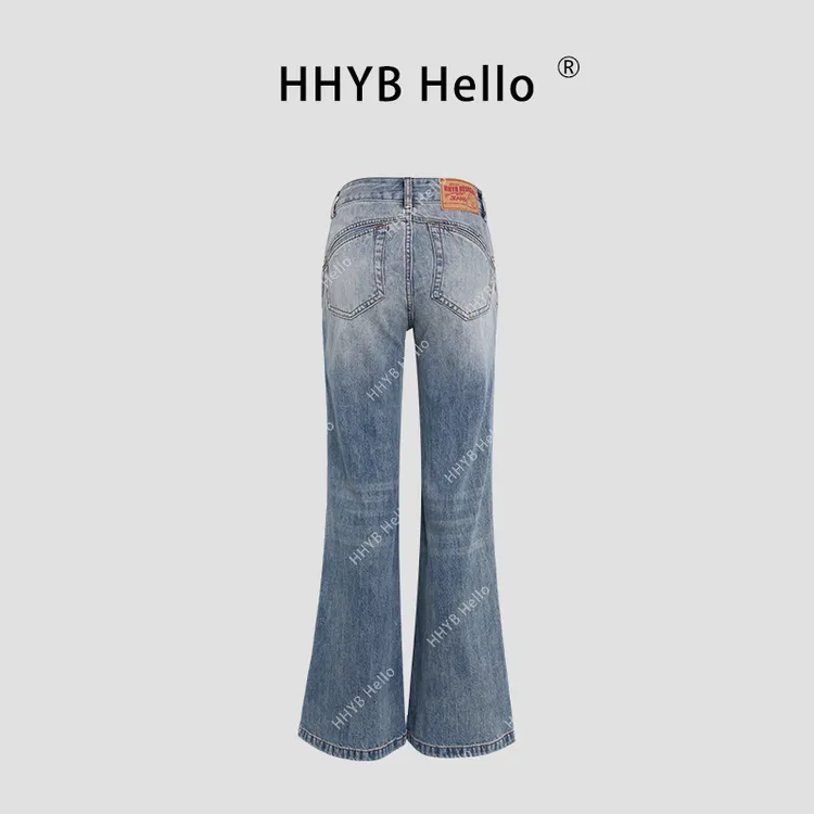 HHYB Hello2025水洗猫须弧形解构提臀微喇中低腰牛仔裤Q254127