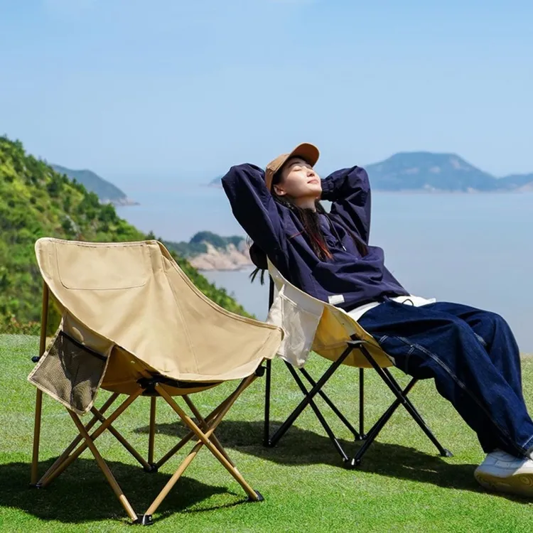 户外折叠月亮椅露营便携懒人防水户外折叠椅子大承重户外椅子批发