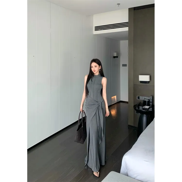 设计感气质高级背心连衣裙修身假两件包臀辣妹长裙#22679