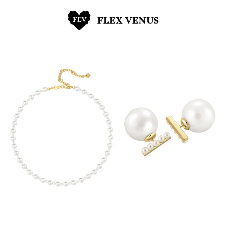 铜合金耳饰 【套组】FLV大艺术家耳钉+大小珠珠项链时尚百搭饰品