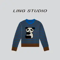 LING/STUDIO『圆滚滚』100%绵羊毛秋冬时尚圆领条纹套头毛衣5092292