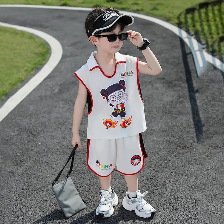 哪吒衣服男童套装夏季2025新款时髦小男孩无袖背心夏装儿童两件套