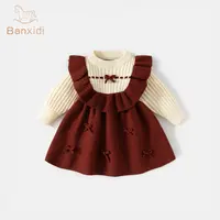 班喜迪女童连衣裙宝宝周岁礼服儿童毛衣公主裙冬装新年拜年服冬季