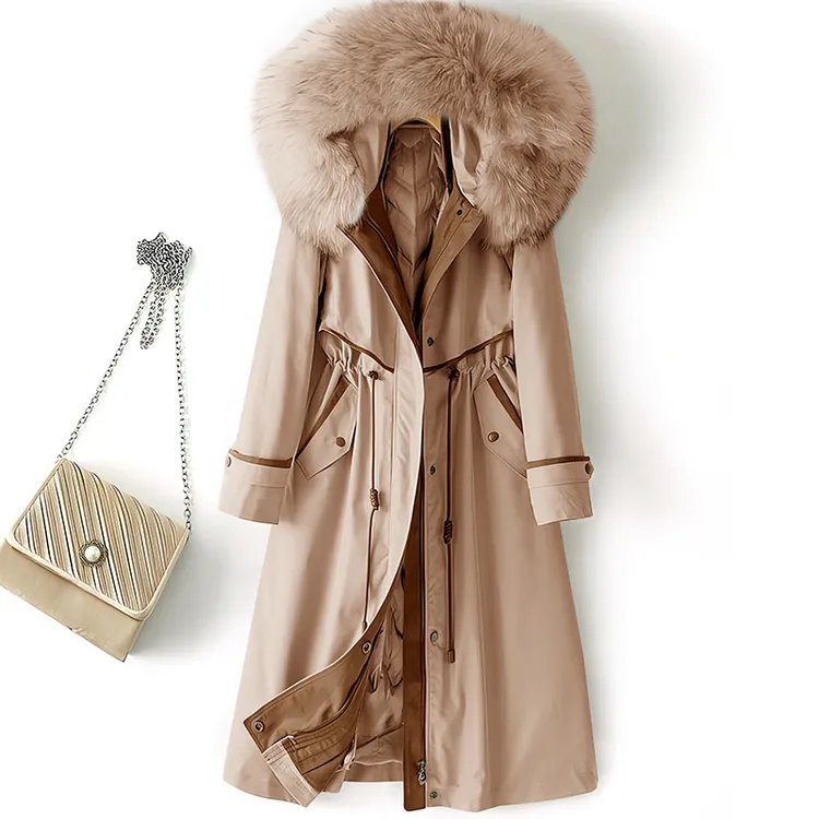 连帽派克服女可拆卸内胆2025冬季新款夹棉大码中长款加厚皮草外套