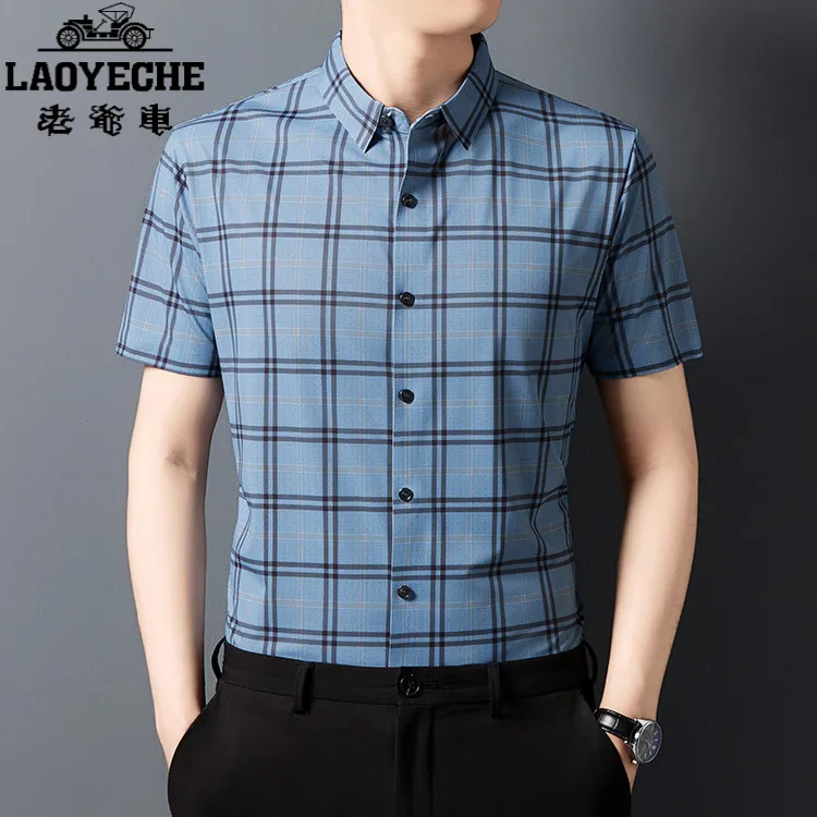 老爷车衬衫男短袖2025夏季新款免烫抗皱弹力印花商务正装商务休闲