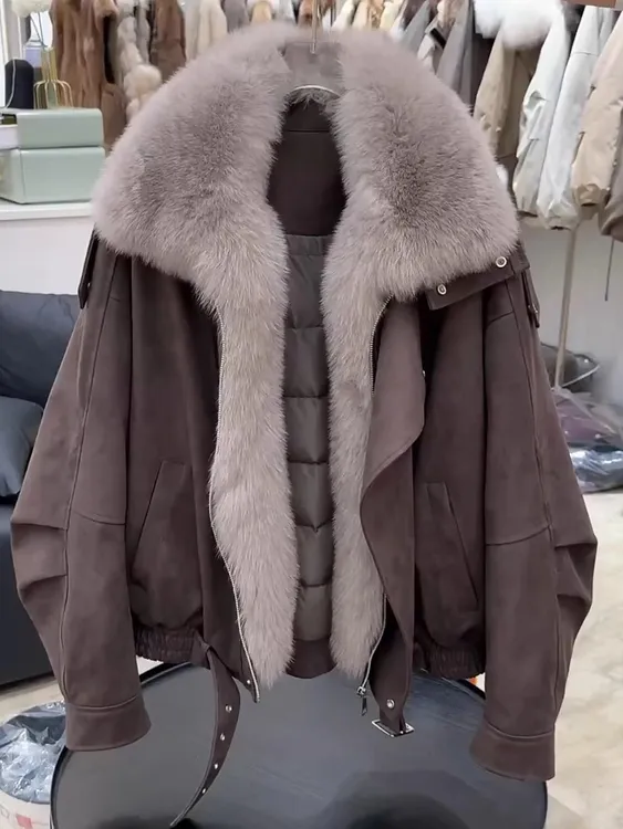 2025新款大毛领工装派克服棉服女冬季设计感夹克加厚保暖棉衣外套