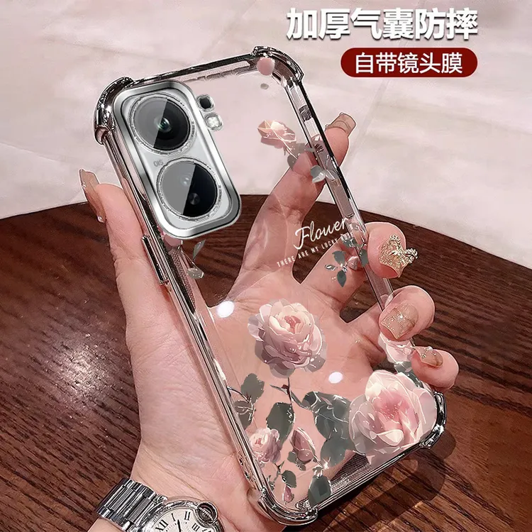 轻奢玫瑰适用iqooneo10手机壳软硅胶防摔气囊10pro透明全包镜头膜