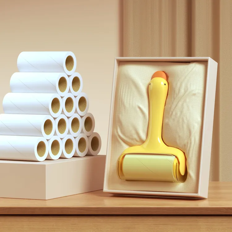 卡通鸭粘毛器手持便携式滚筒粘毛卷纸衣物可撕式除毛刷宠物沾毛器