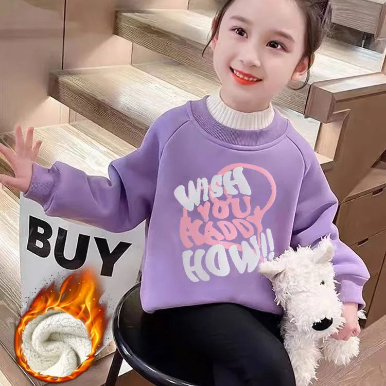 2025新款拜年加绒卫衣女童韩版洋气加绒加厚上衣儿童加绒保暖卫衣