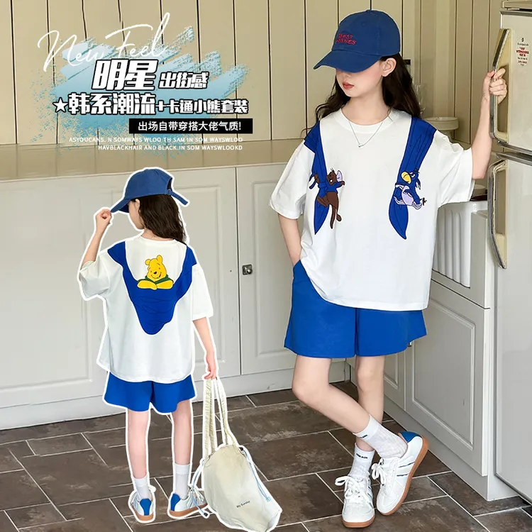 女童夏季潮流短裤套装夏款中大儿童时尚女孩炸街短袖休闲运动套装