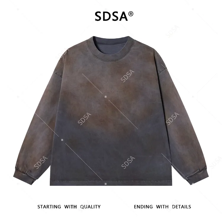 SDSA男士秋冬新款痞帅男装潮牌扎染做旧圆领长袖T恤宽松轻奢上衣