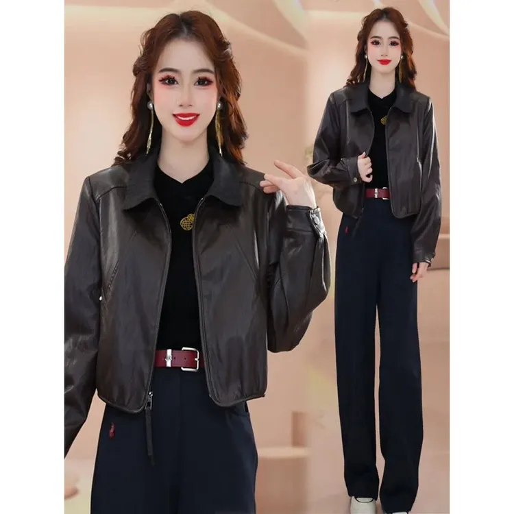 皮衣短外套女2025秋季新款时髦洋气显瘦小个子短款皮夹克上衣潮