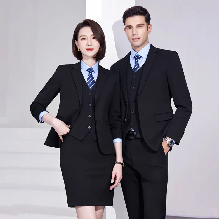 高档弹力西服套装男女同款职业正装公考教师4S店工作服加厚西装女