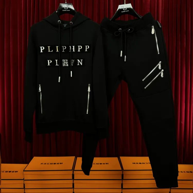 PLIPHPP PLEPN正品双拉链金属字母设计高端时尚连帽卫衣＋卫裤套装